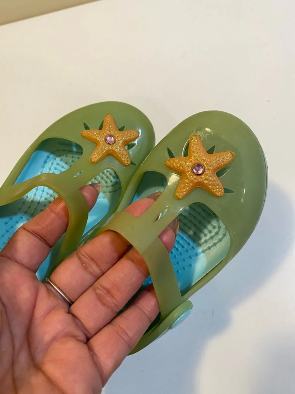 CROCS Isabella Toodlee Girls Green Starfish Clog Sandals C8